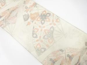 扇面に向かい鶴・華紋織り出し　袋帯